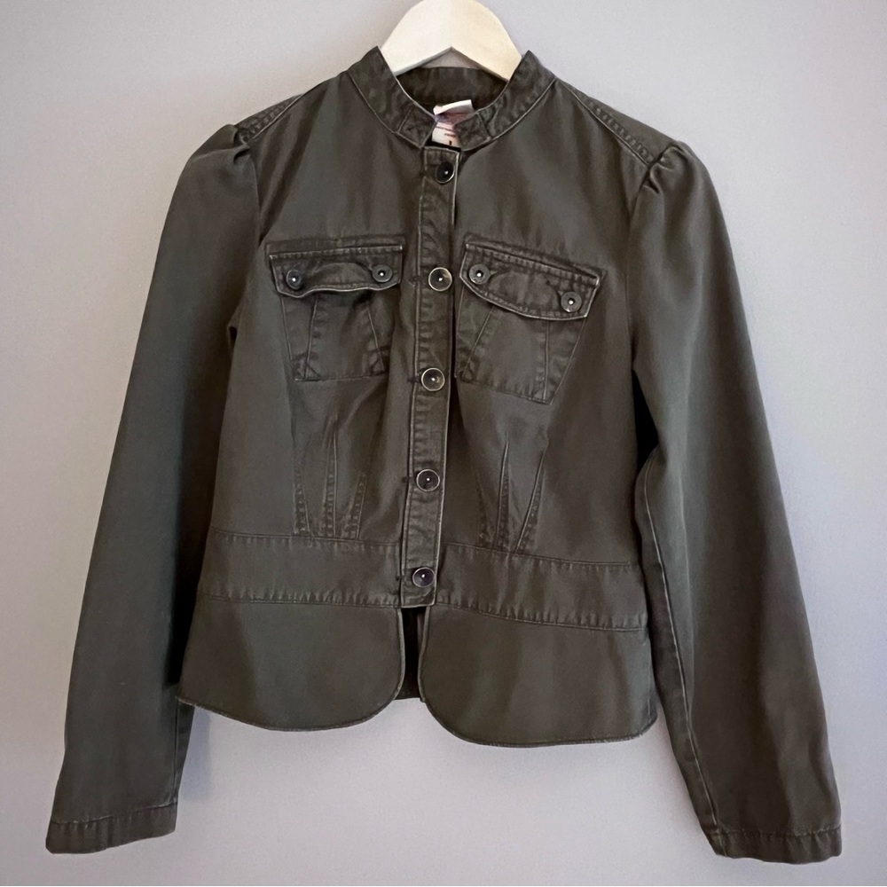 Vintage Faded Glory Peplum Jean Jacket Army Green‎ Size 8